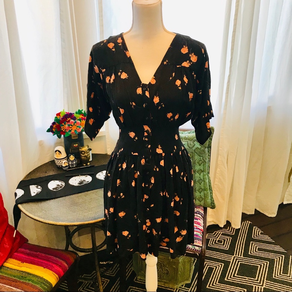 Black and pink flower petite dress size 6 ASOS